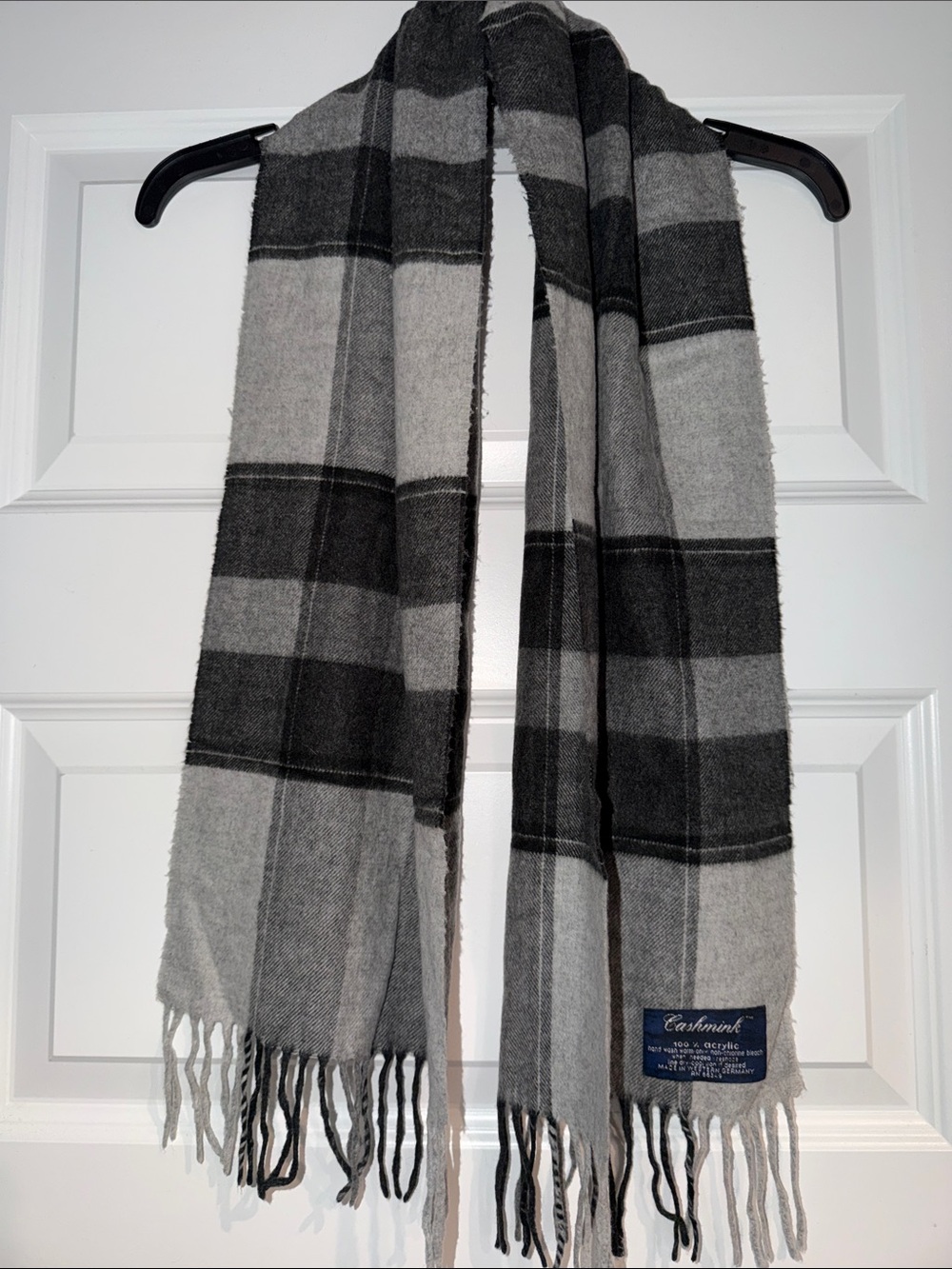 Vintage Cashmink Black/Gray Fringe Scarf